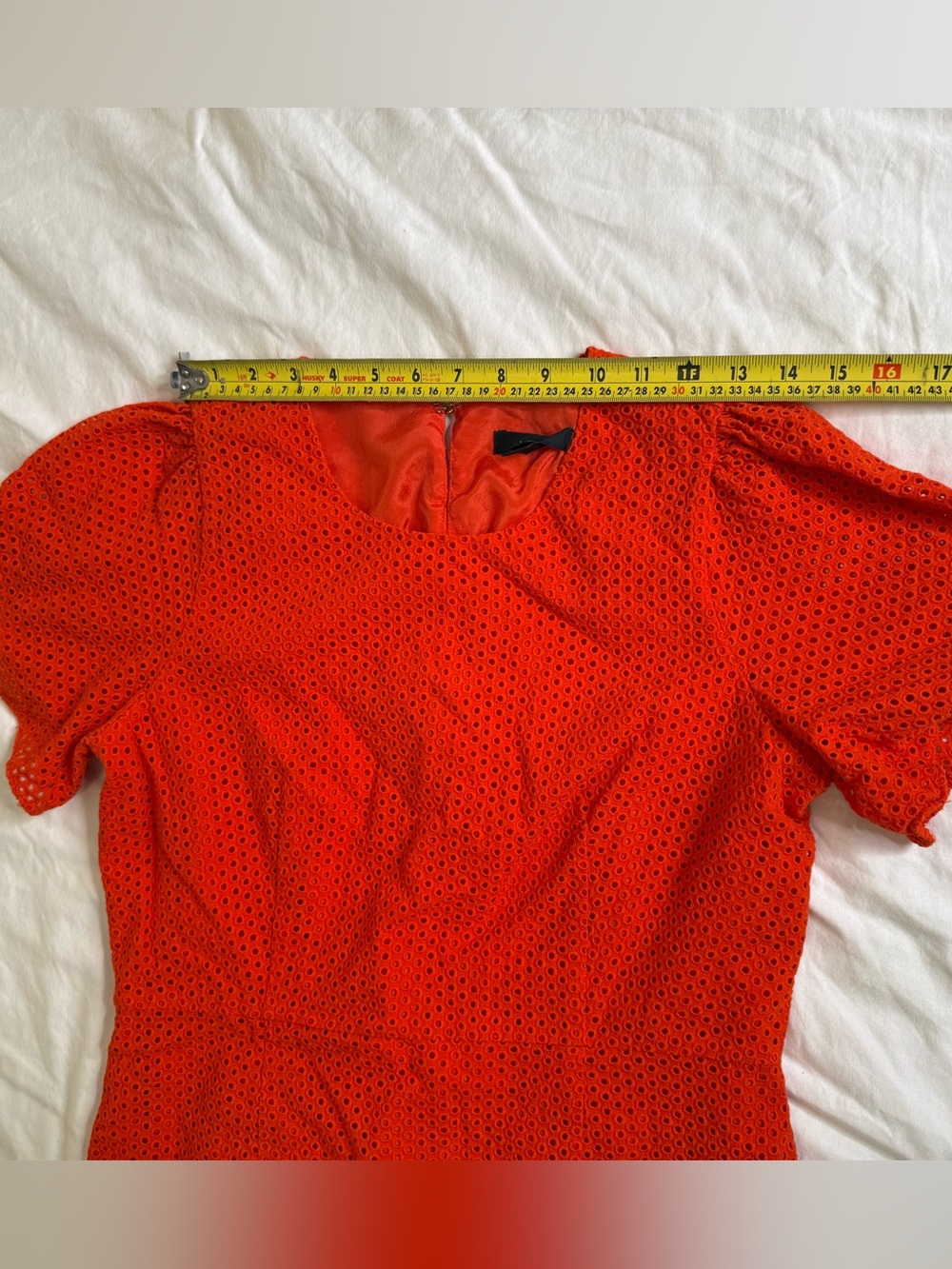 J.Crew Orange Eyelet Puff Sleeve A-Line Dress Size 12 Resort Palm Beach - Picture 10 of 13